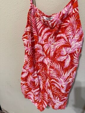 Rip Curl Red and Pink Tropical Leaf Romper